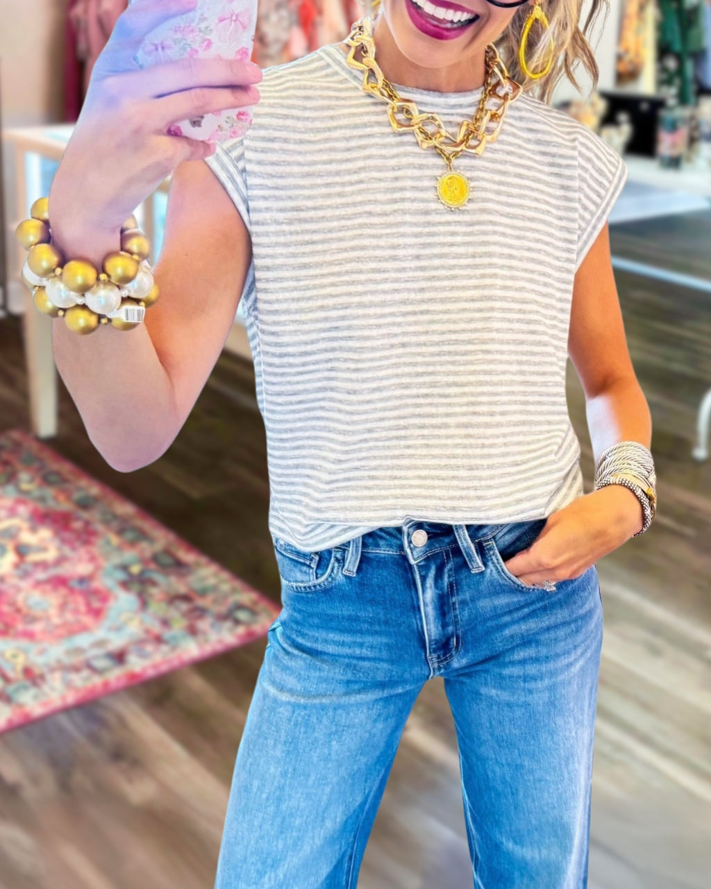Striped Sleeveless Crewneck T-shirt
