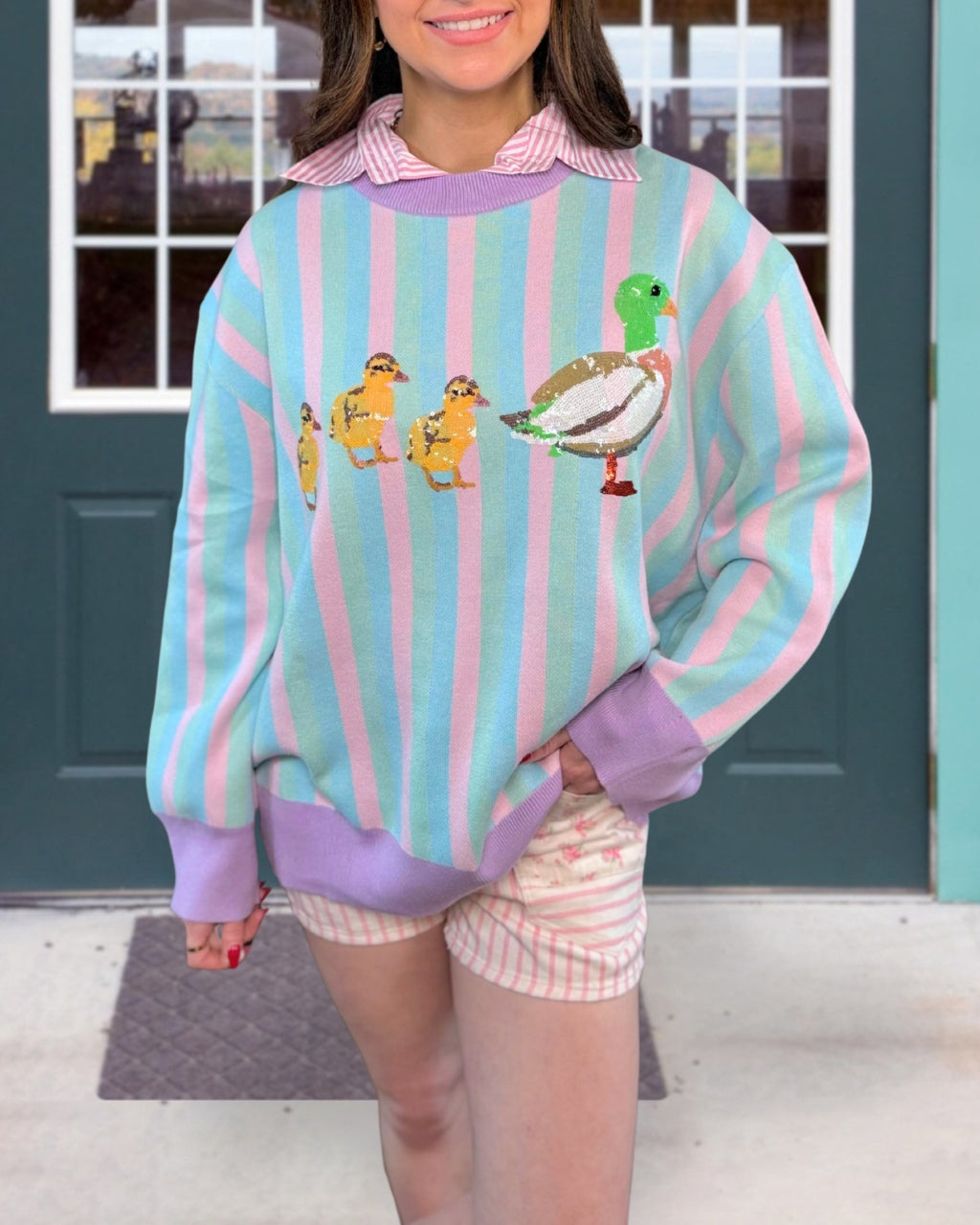 Lavender Stripe Duck Sequin Pullover