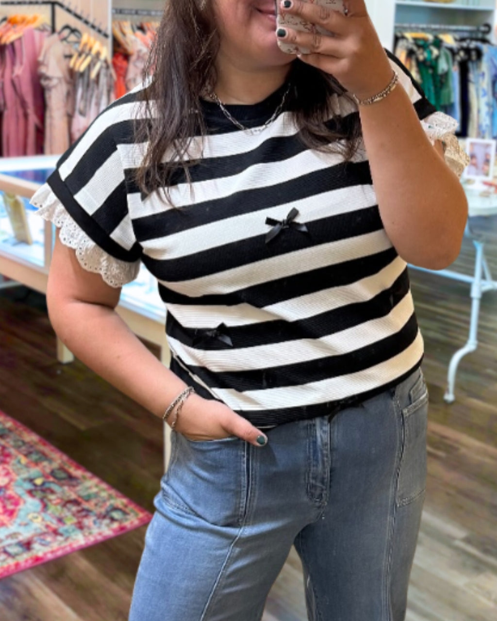 Bow Detail Striped Top