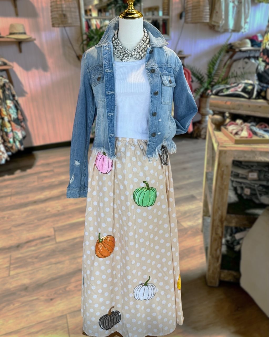 Halloween Pumpkin Sequin Polka Dot Skirt