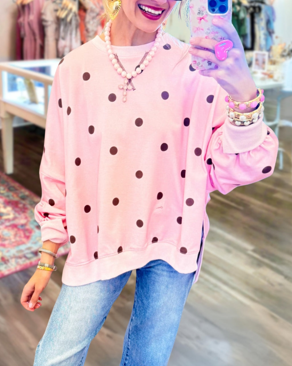 Color-block Polka-dot Pullover