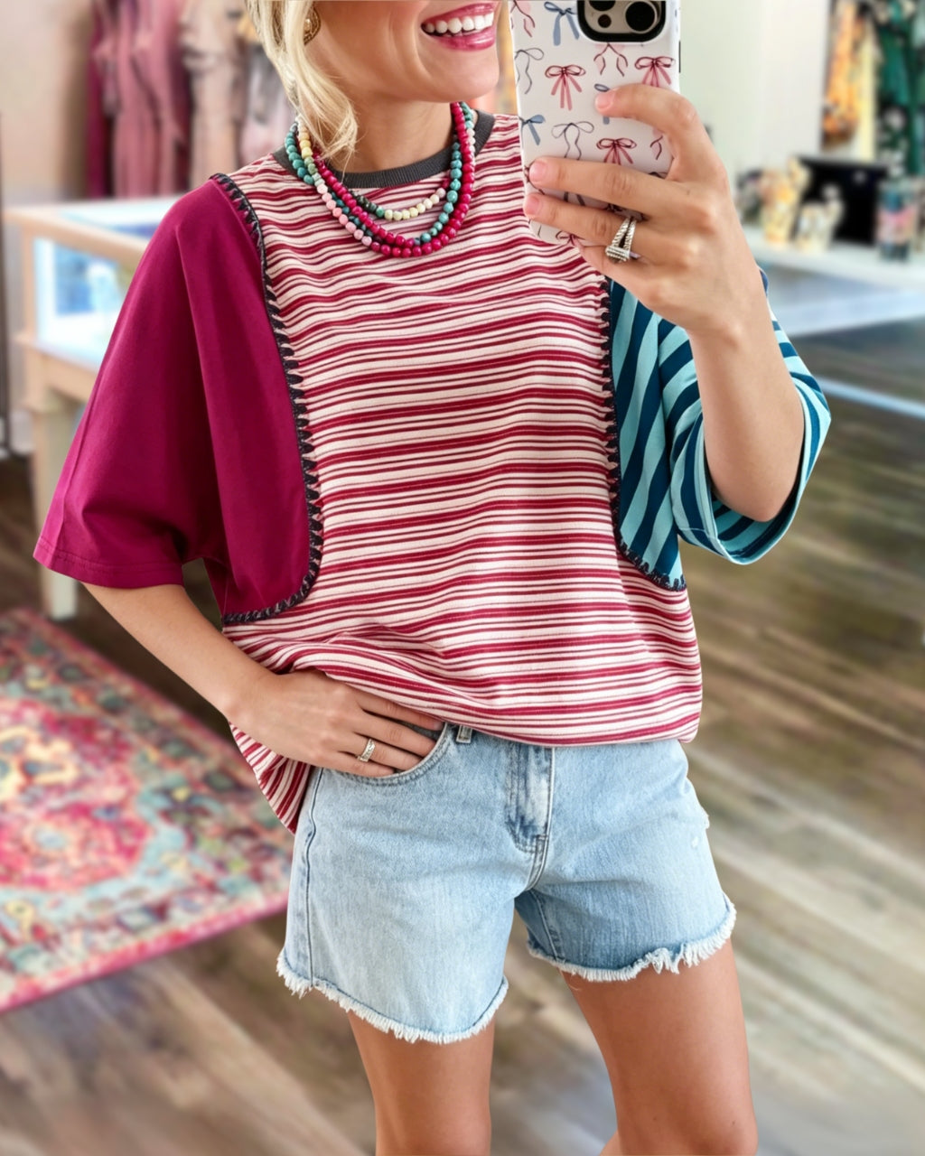 Color-blocked Striped Patchwork T-shirt