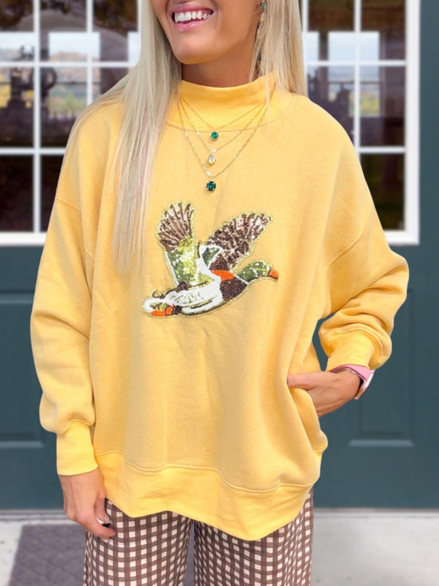 Sequin Mallard High-Neck Pullover