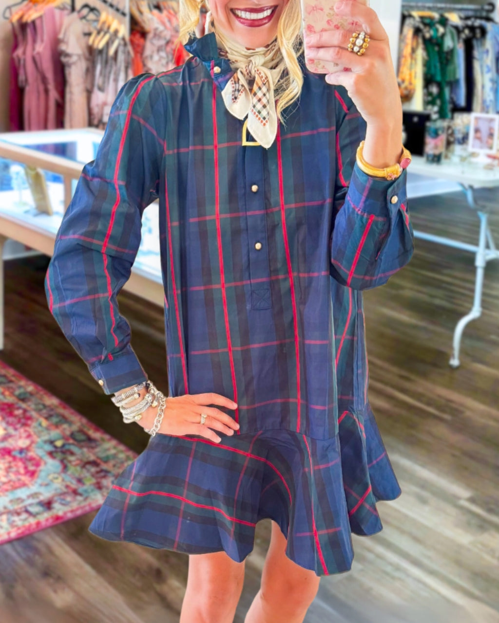 Trendy Plaid Ruffle Collar Mini Dress