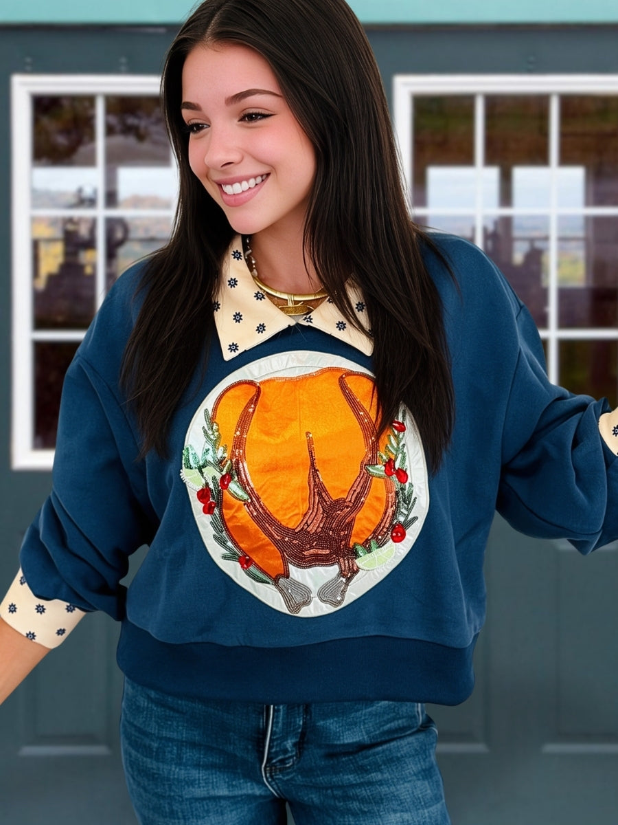 Sequin Turkey Patchwork Pullover