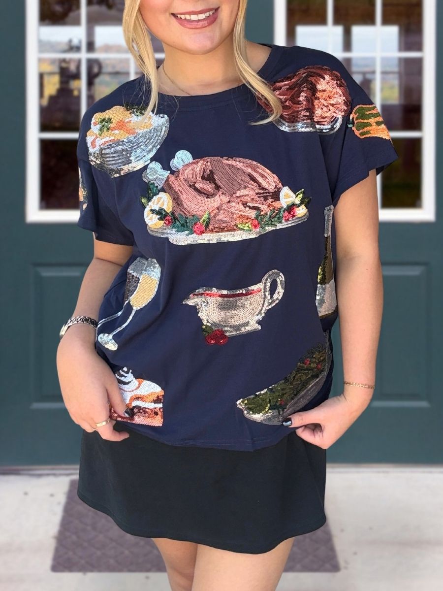 Thanksgiving Sequined Turkey Dinner T-Shirt