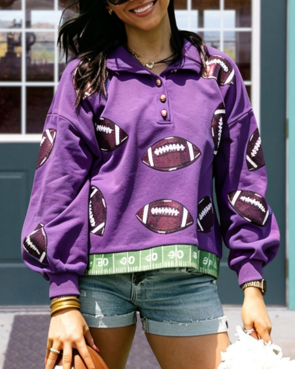 Football-sequin Yard-line Trim Pullover