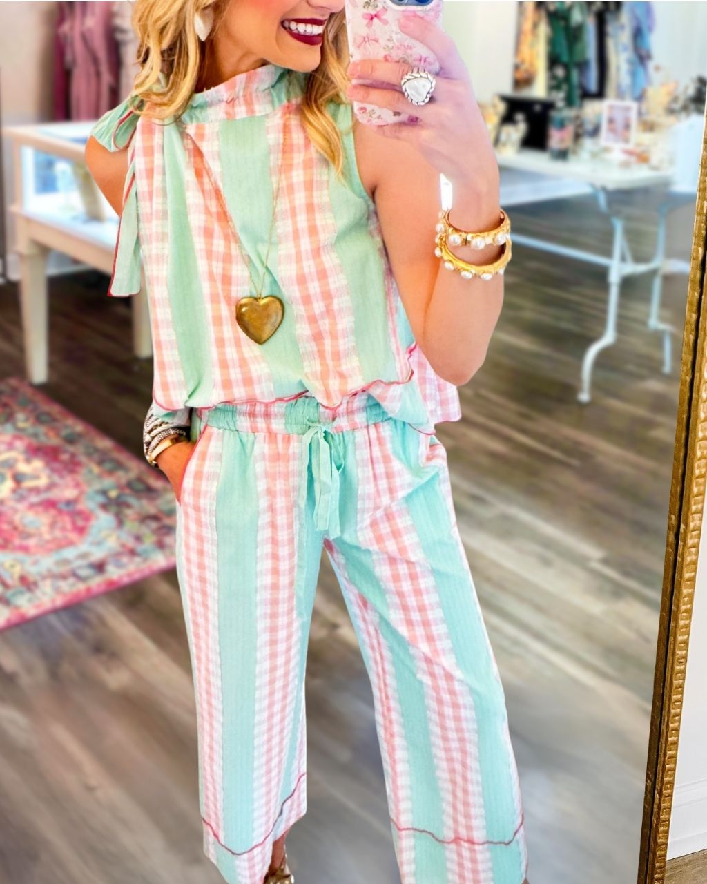 Color-block Plaid Casual Set
