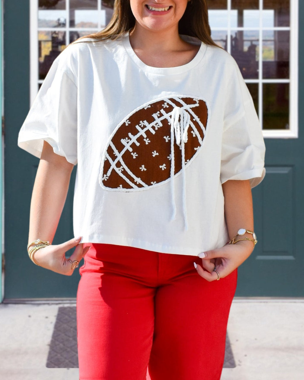 Bow Embroidered Football Top