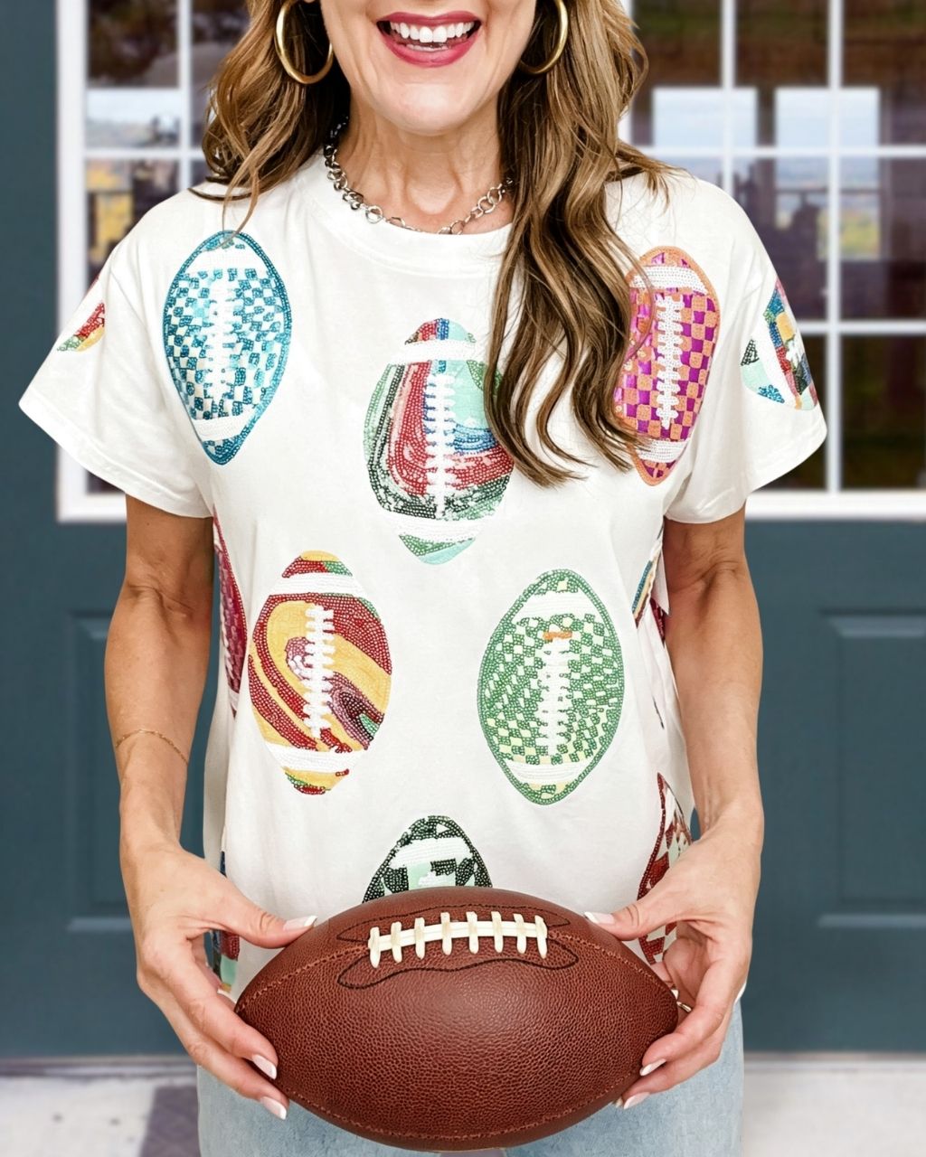 Iridescent Sequin Football T-Shirt