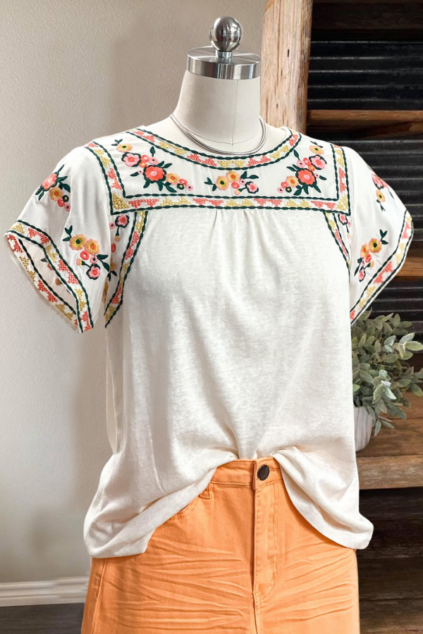 Fresh Embroidered Flower Tee