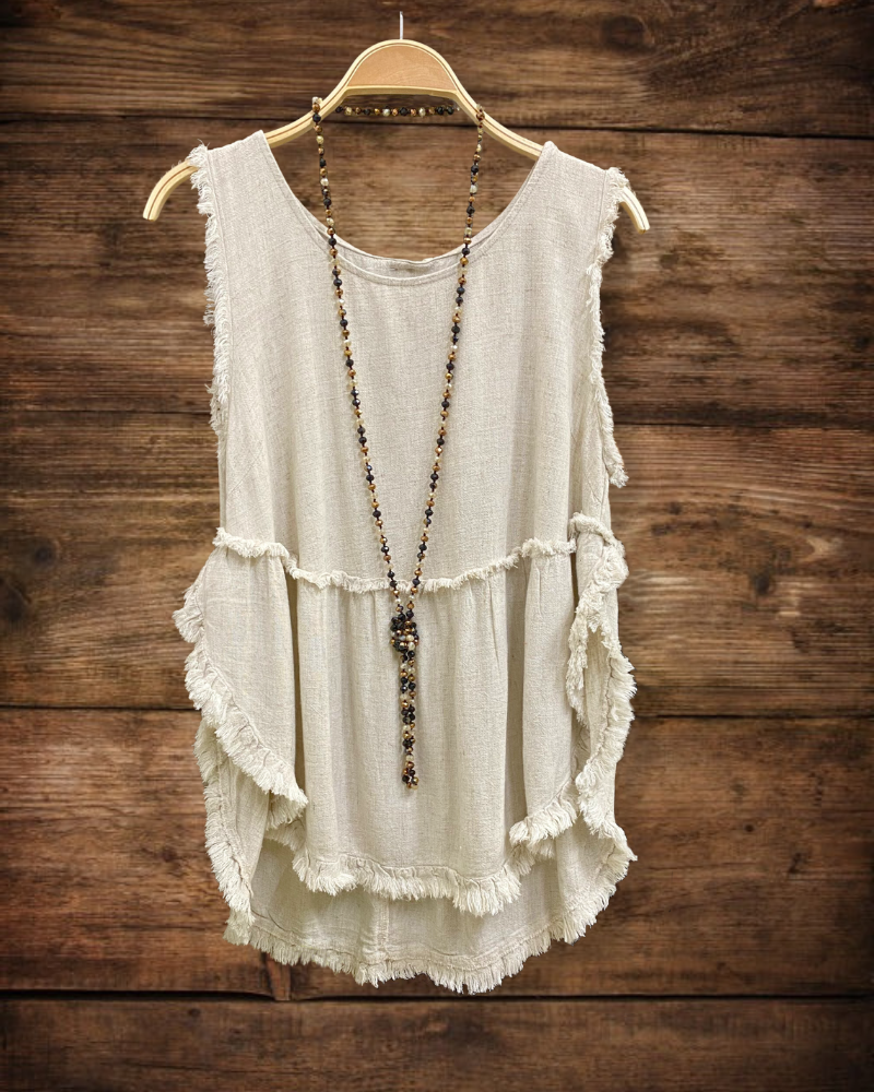 Linen Ruffle Raw Edge Tank