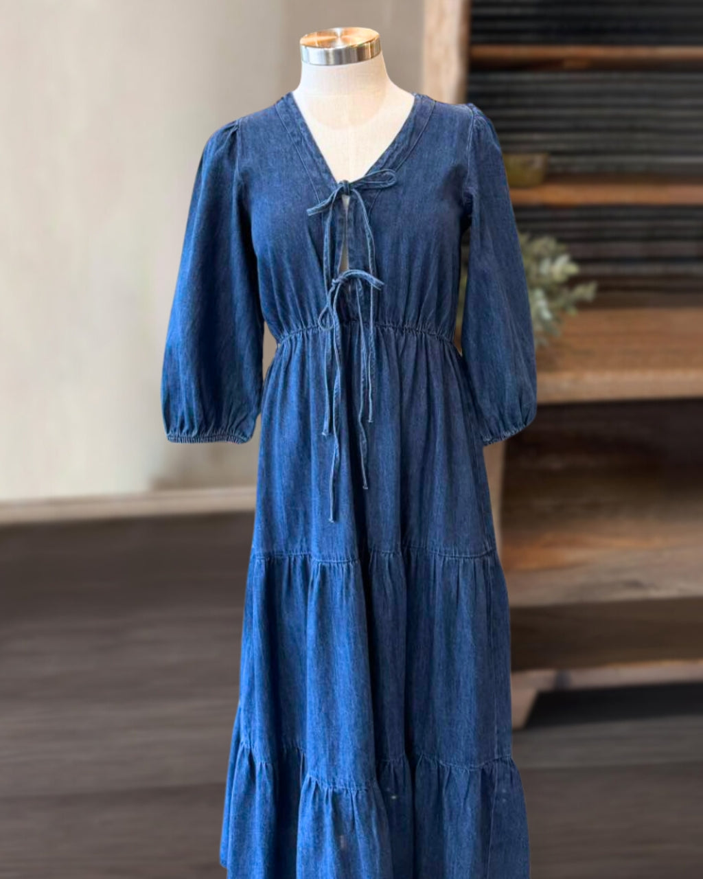 Minimalist Tie-Waist Denim Dress