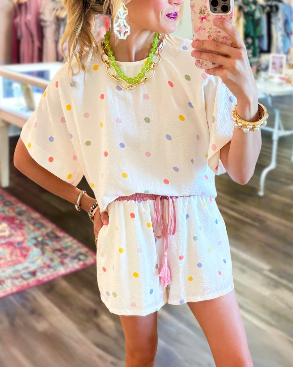 Colorful Polka-Dot Shorts Set