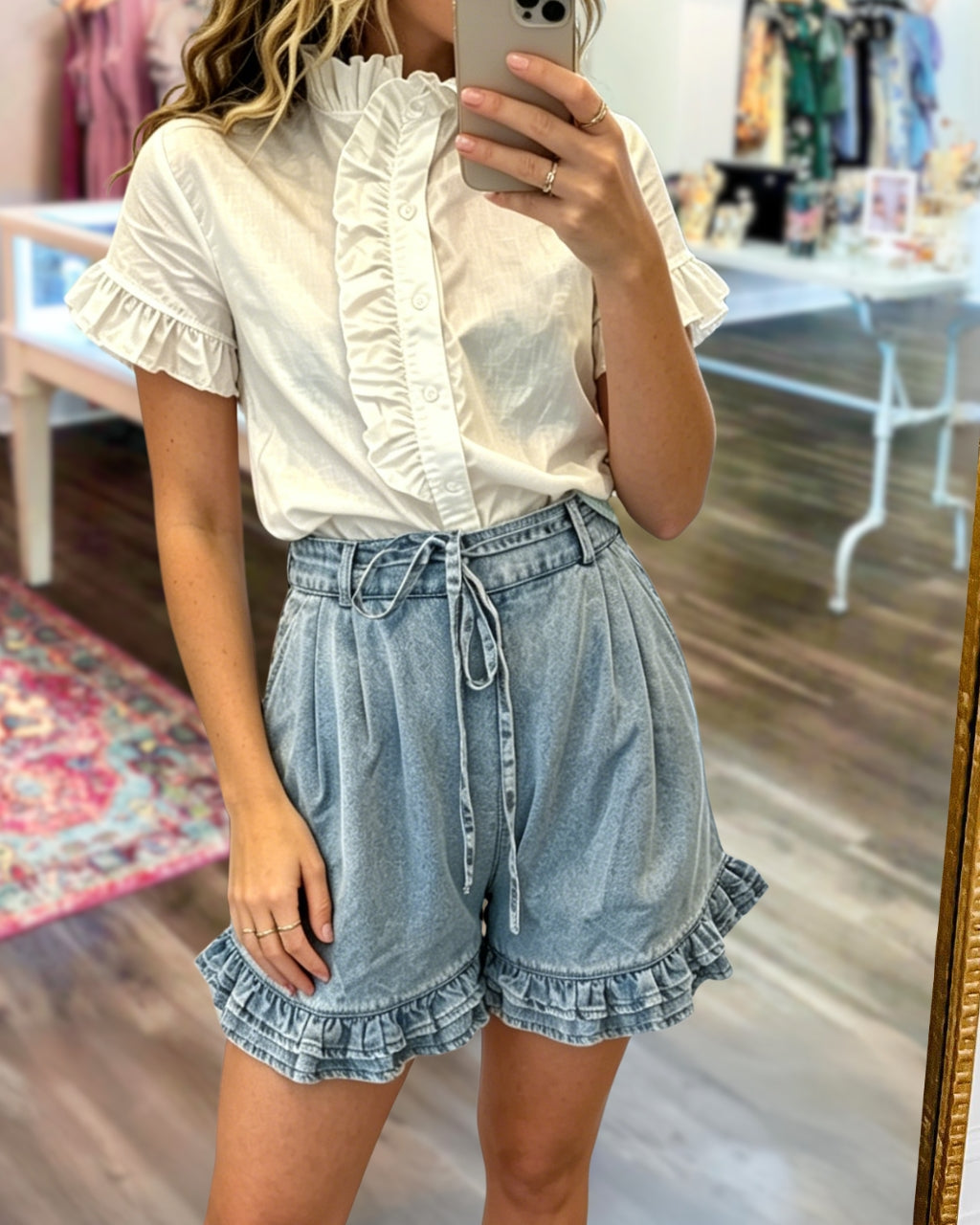 Stylish Ruffle-Trim Denim Shorts