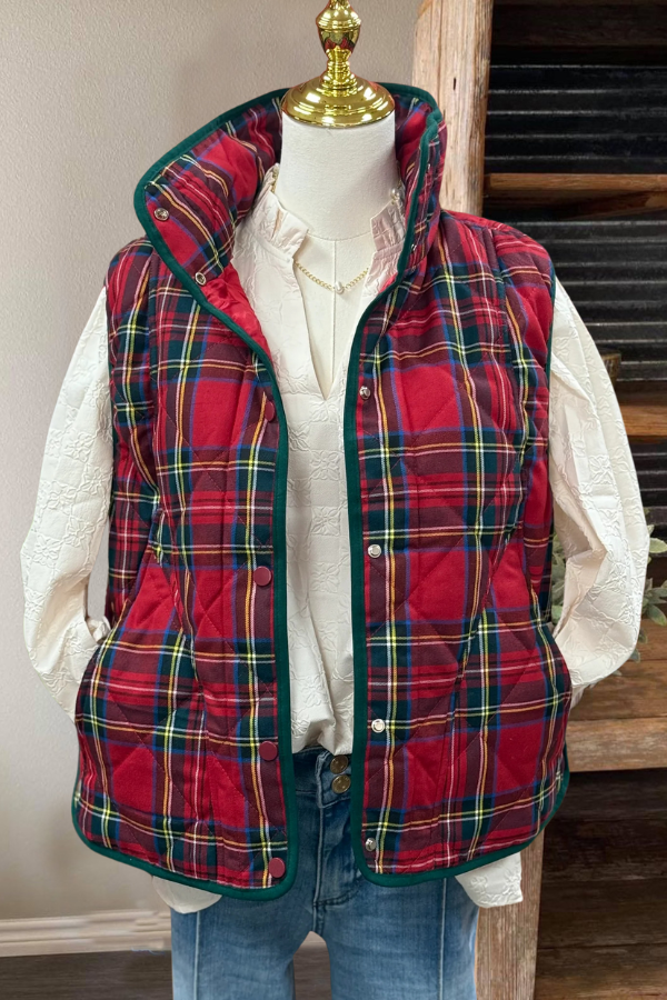 Fashionable Check Quilted Vest