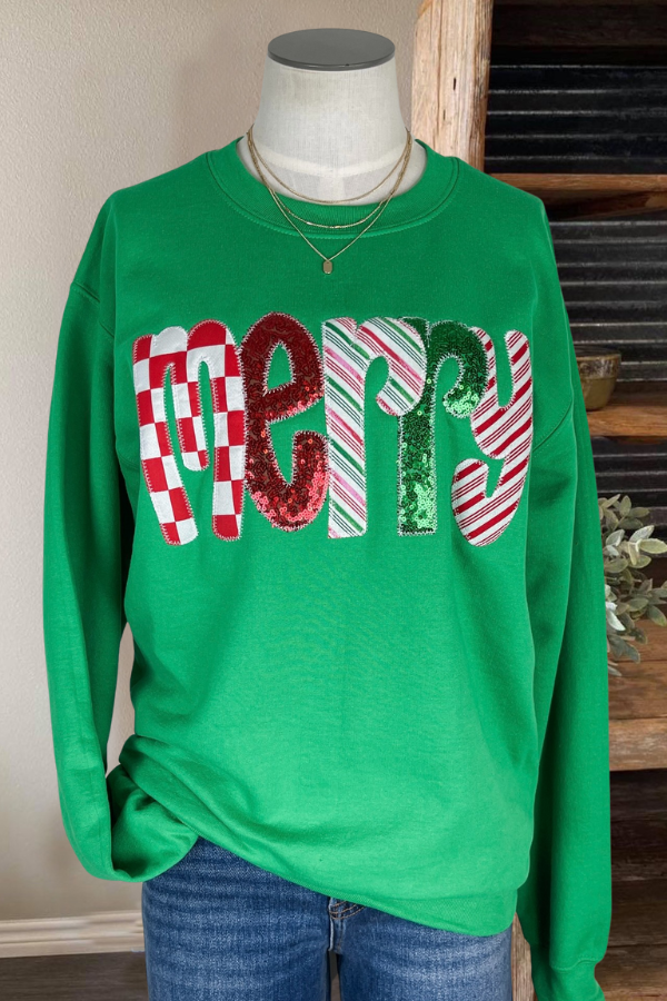 Merry Sequined Crewneck Sweatshirt