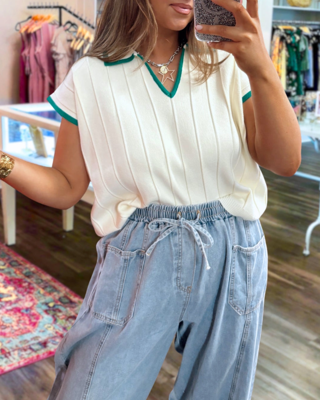 Color Blocked Collared Top