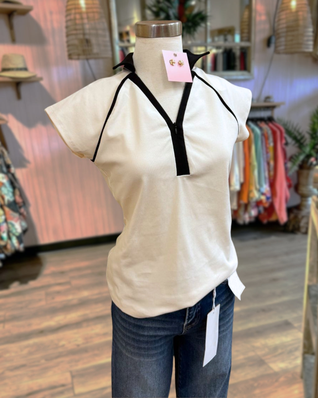 Simple Collared Cap Sleeve Top
