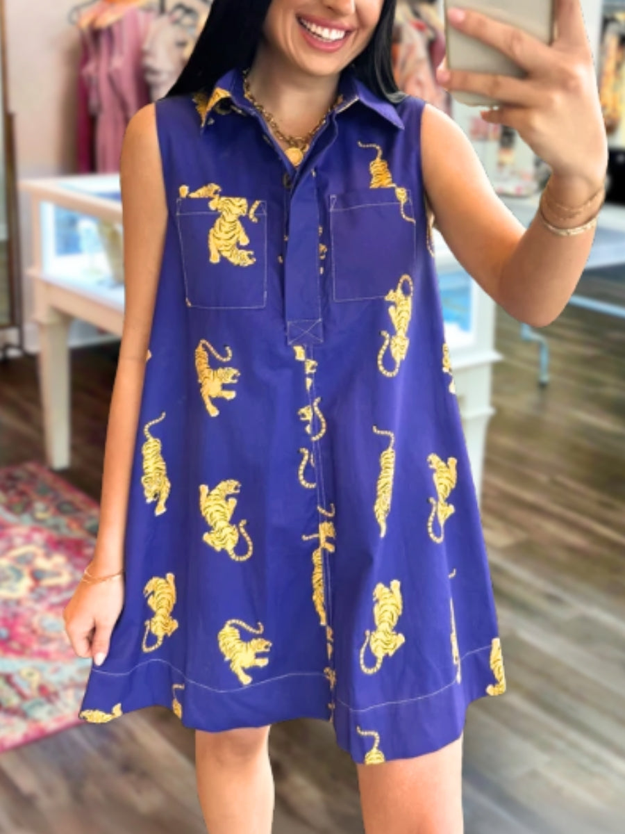 Cool Tiger Print Poplin Dress