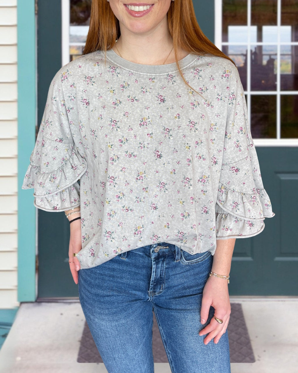 Floral Ruffled Trim Top