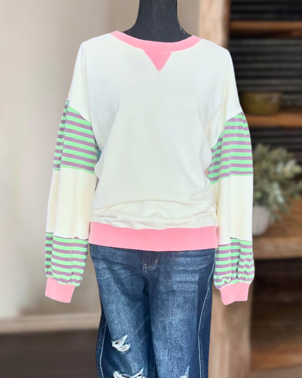 Patchwork Stripe Contrast Pullover