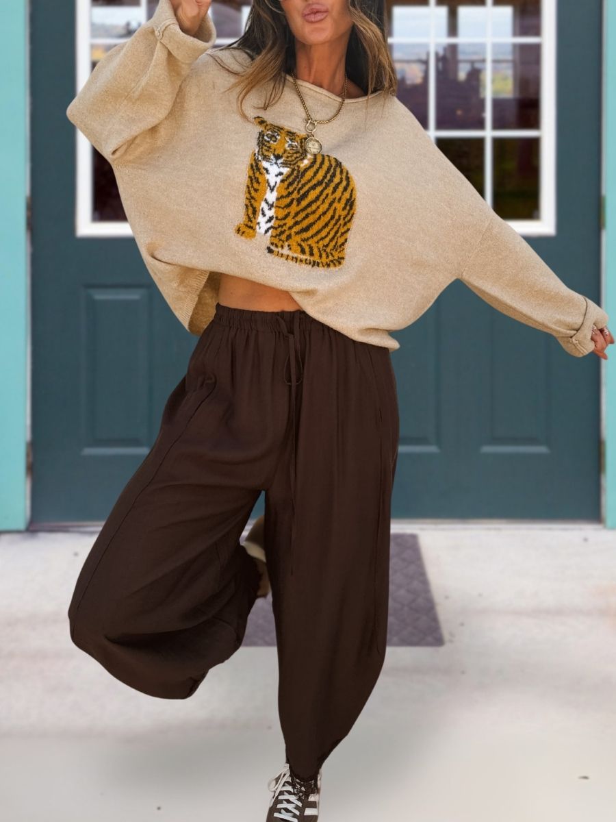 Cute Tiger-Embroidered Top