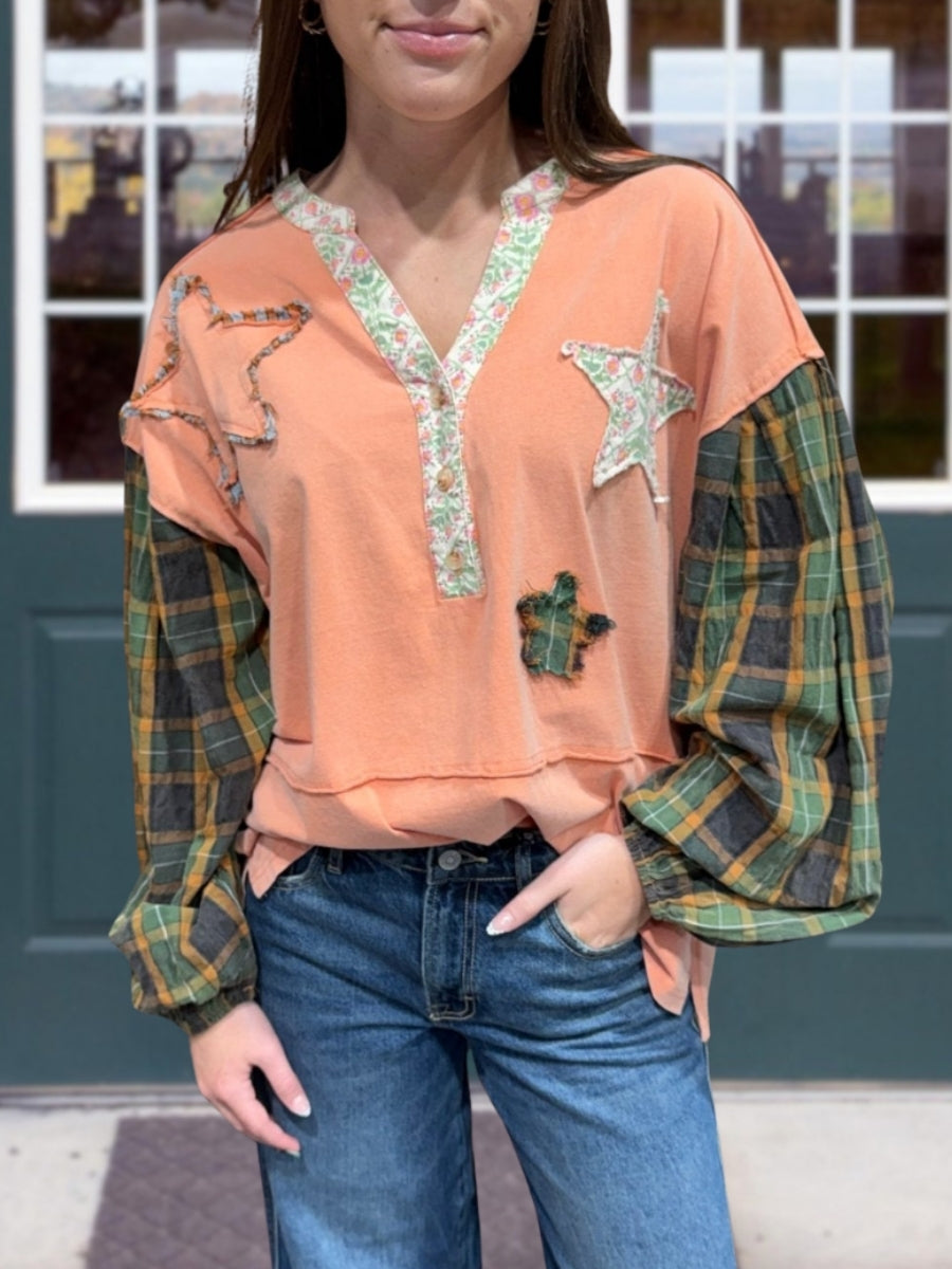 Mixed Style Star Embroidered Top
