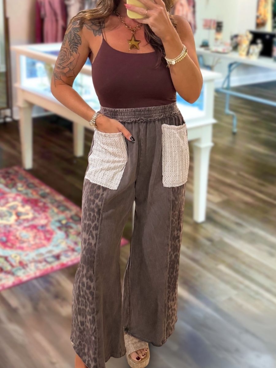 Retro Leopard Print Patchwork Wide-Leg Pants