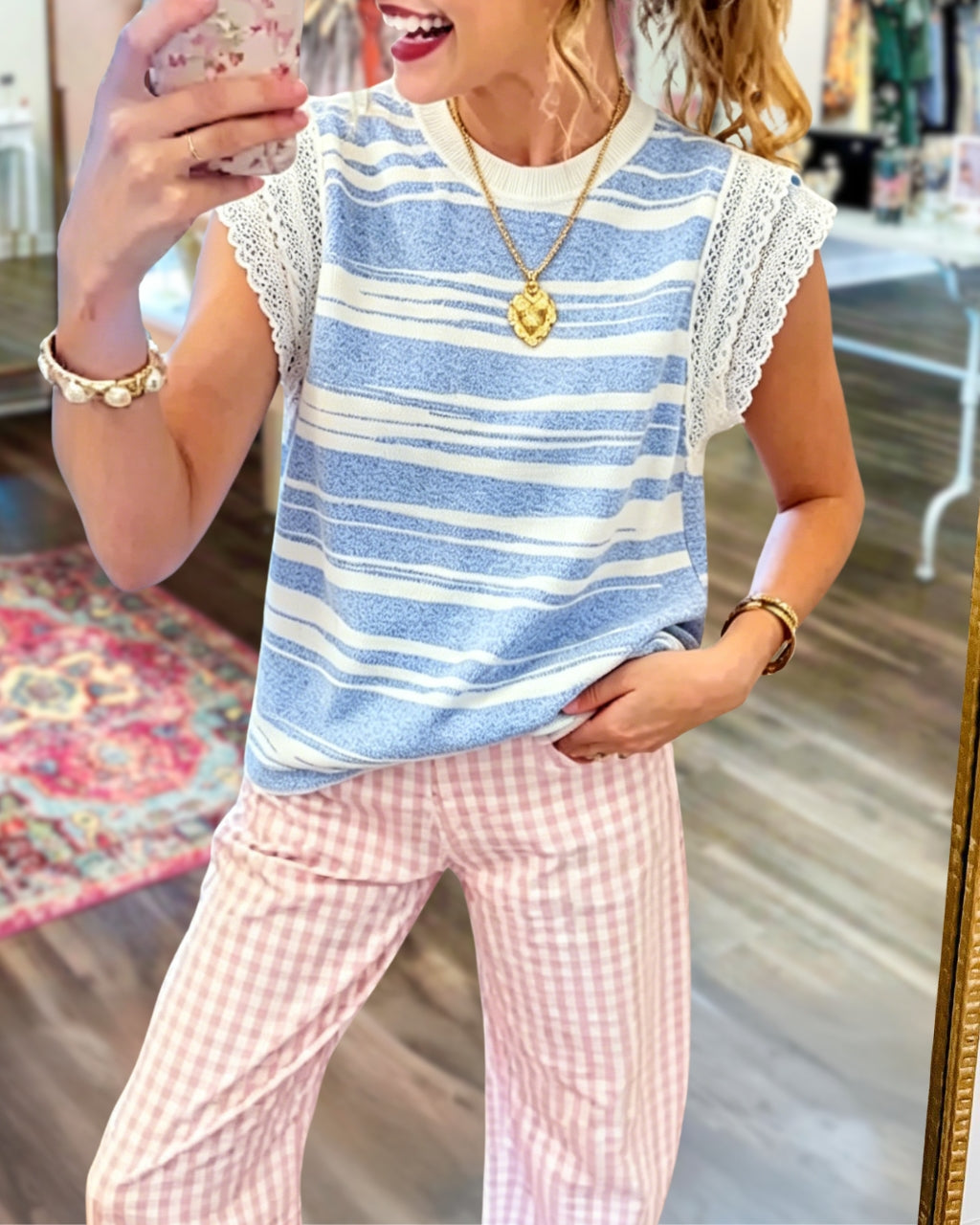 Lace Flutter Sleeve Knit Top