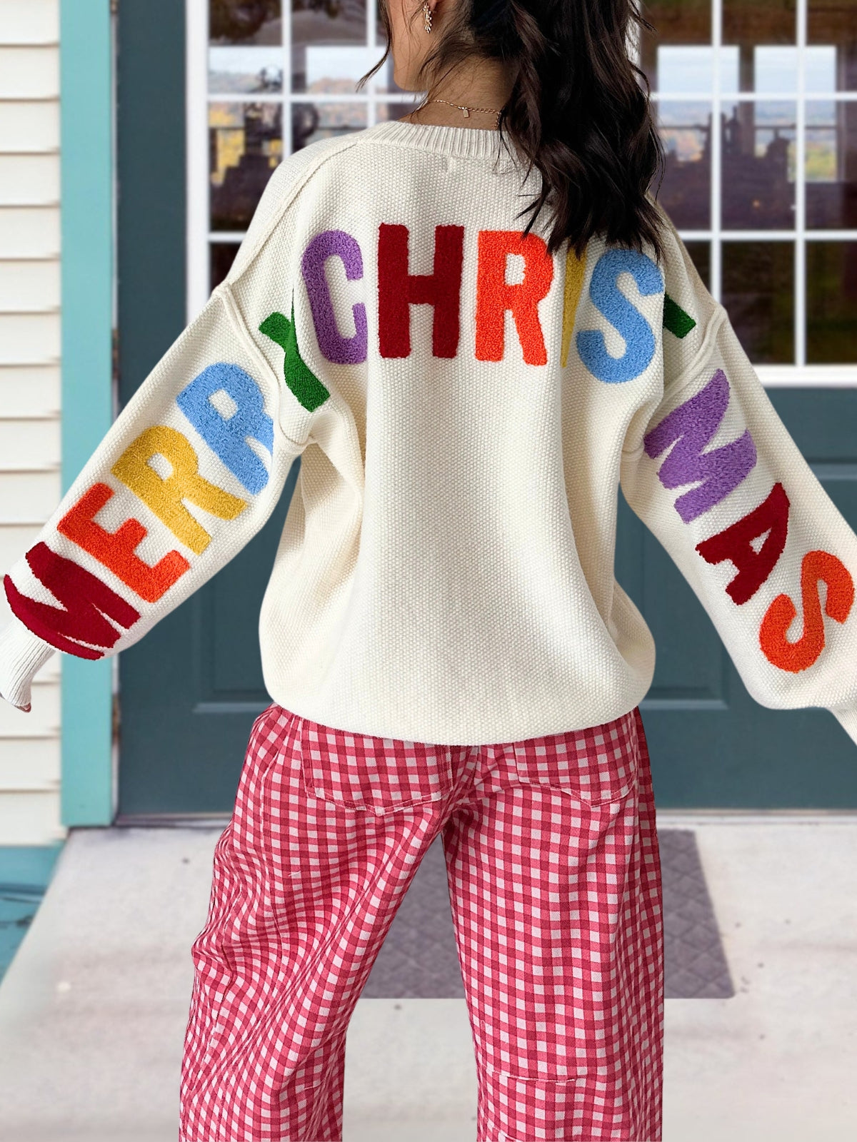 Merry Christmas Colorful Embroidered Pullover