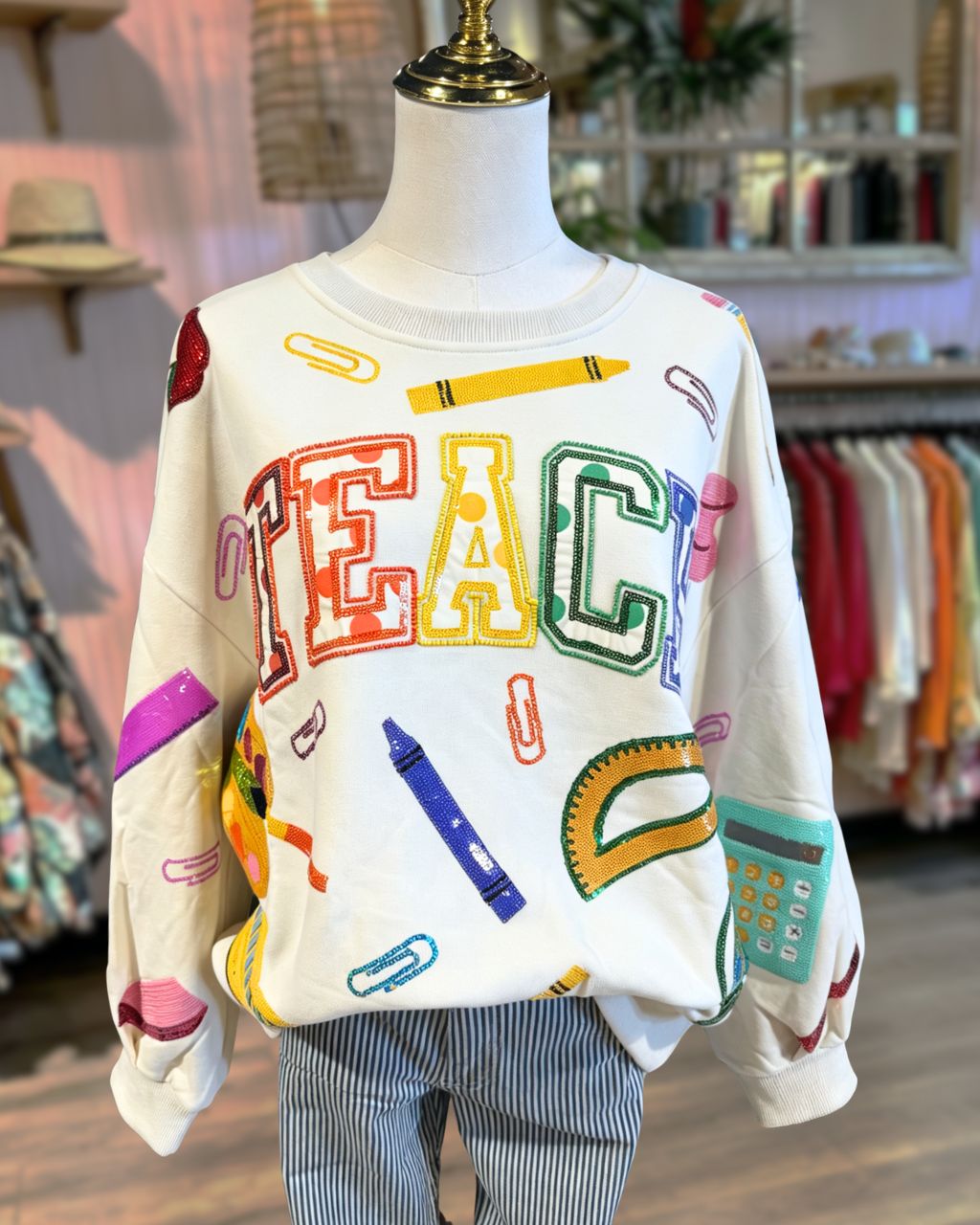 "TEACH" Stationery Sequined Sweatshirt