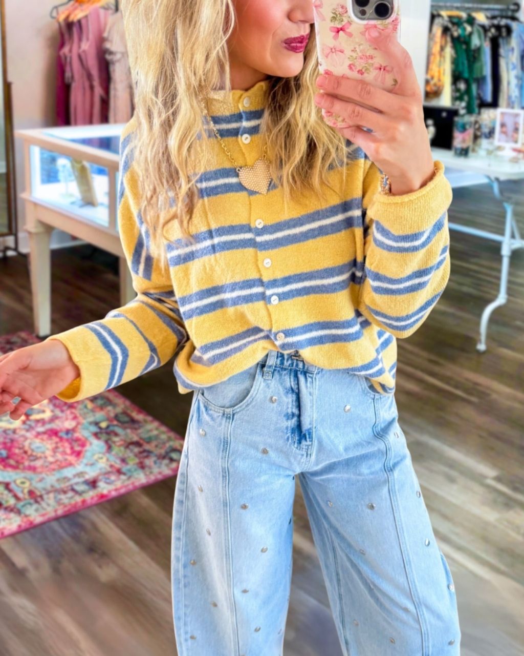 Simple Striped Button Cardigan Top