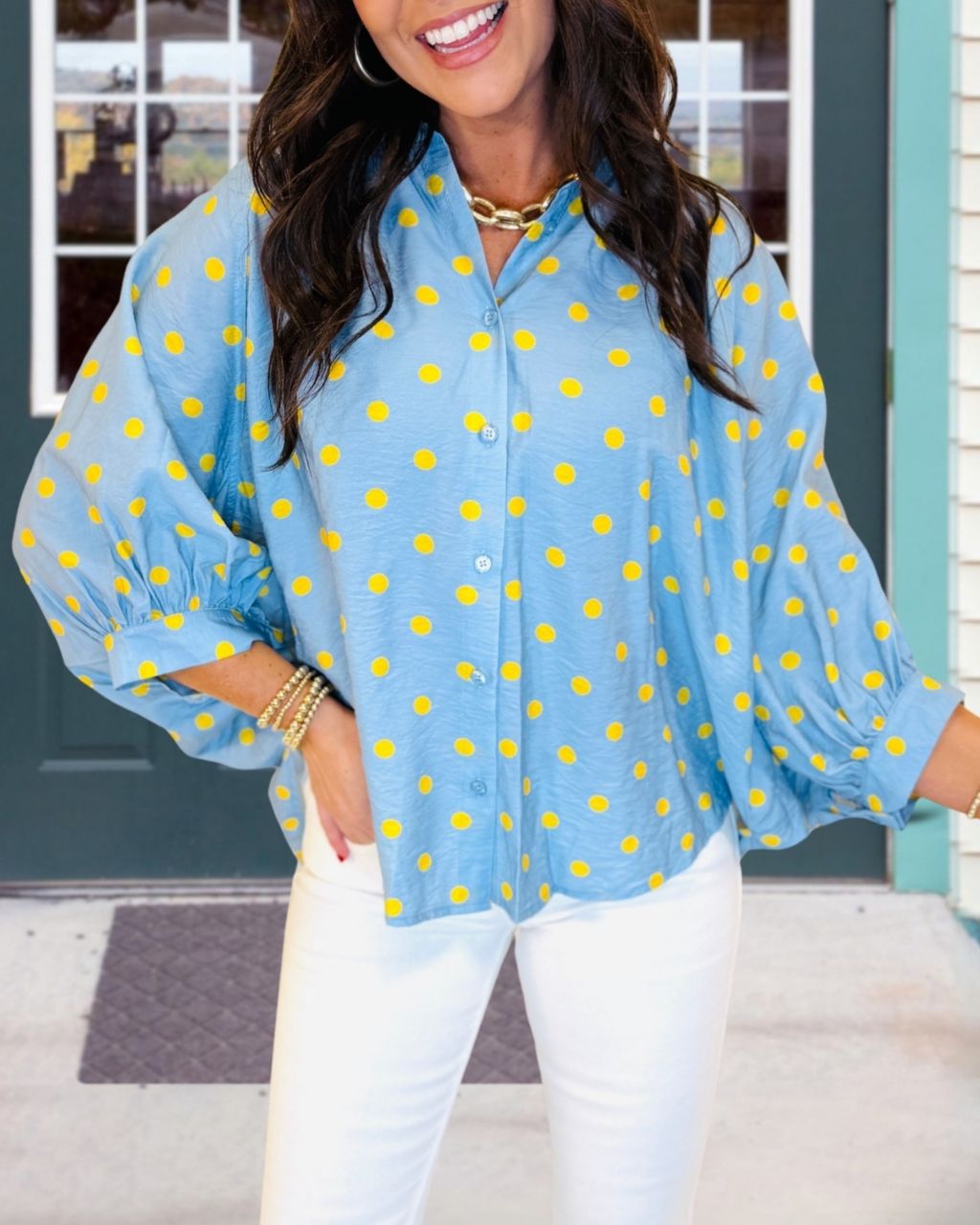 Polka Dot Batwing Sleeve Shirt