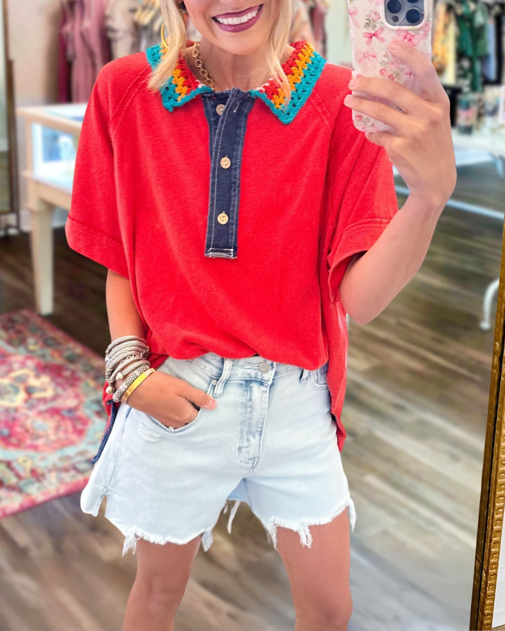 Rainbow Knit Collared Top