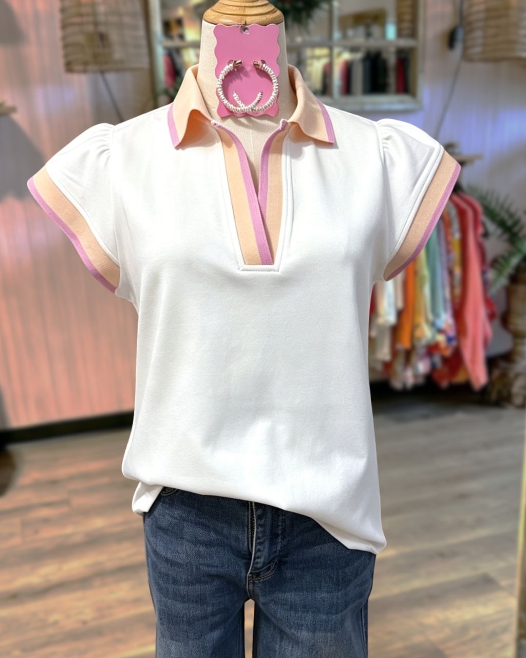 Color-blocked Collared Polo Top