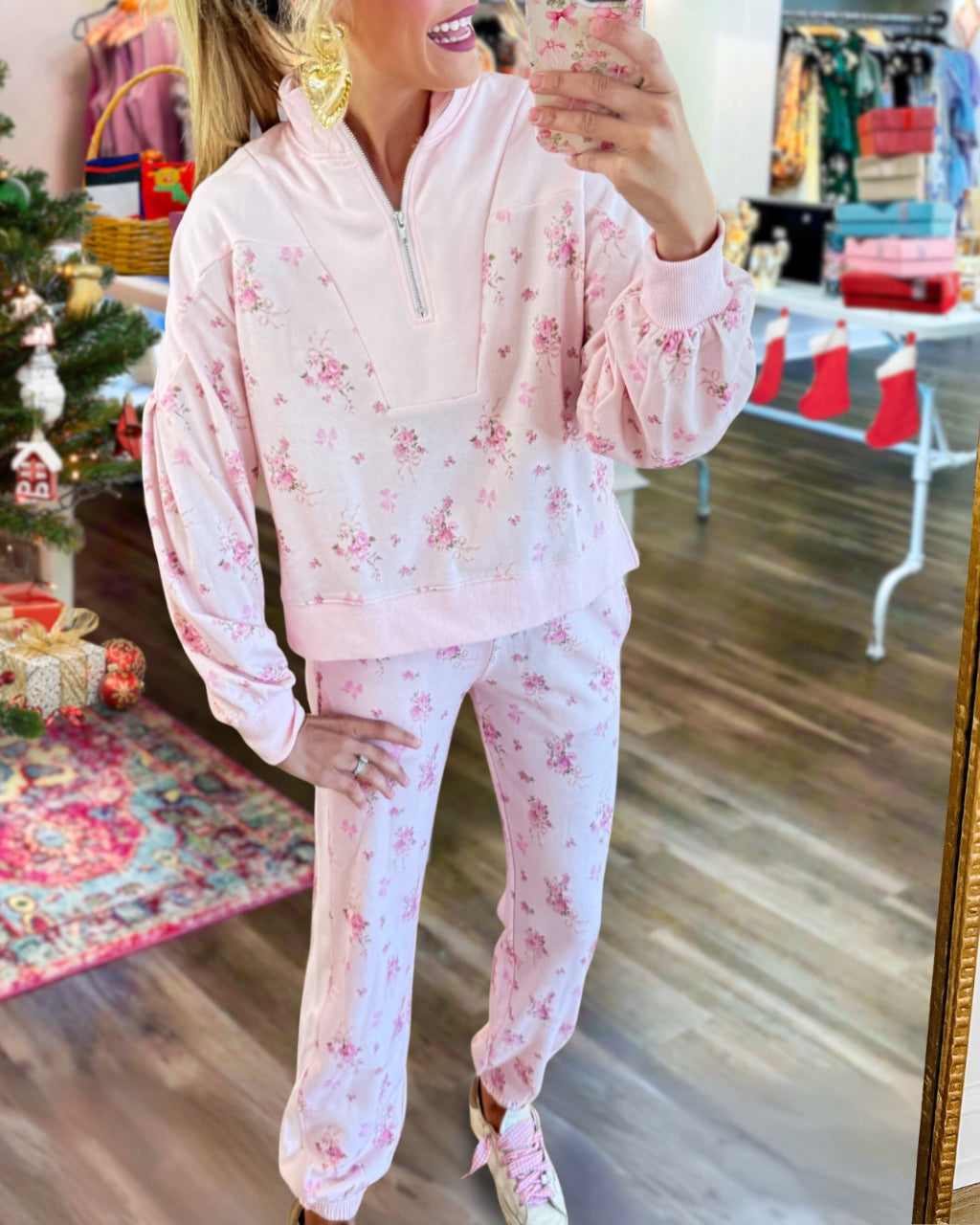 Chic Floral Zip Up Loungewear Set