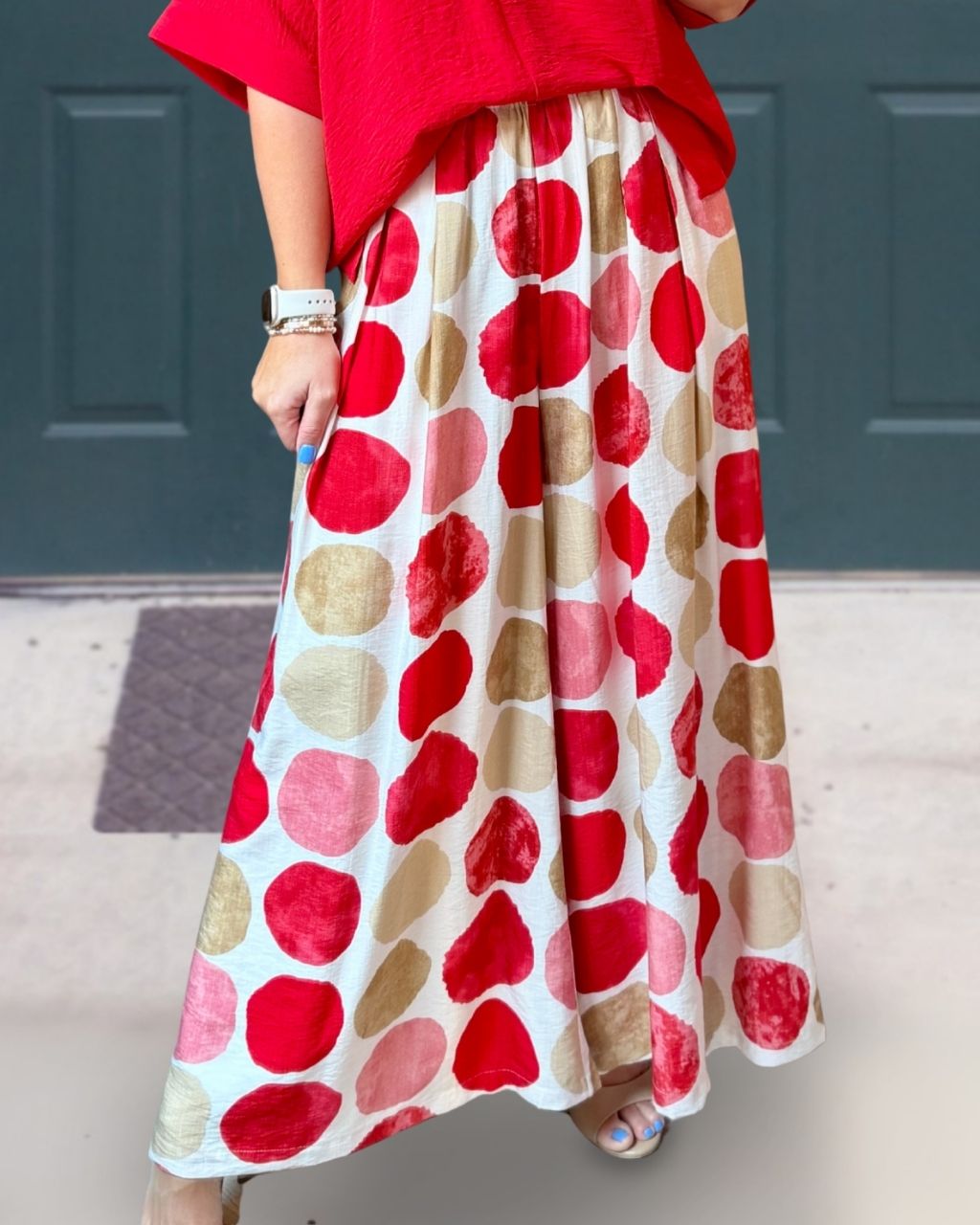 Watercolor Polka Dot Flared Skirt Pants