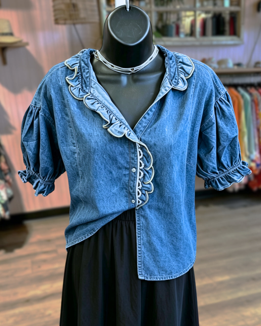 Always Works Puff  Denim Blouse