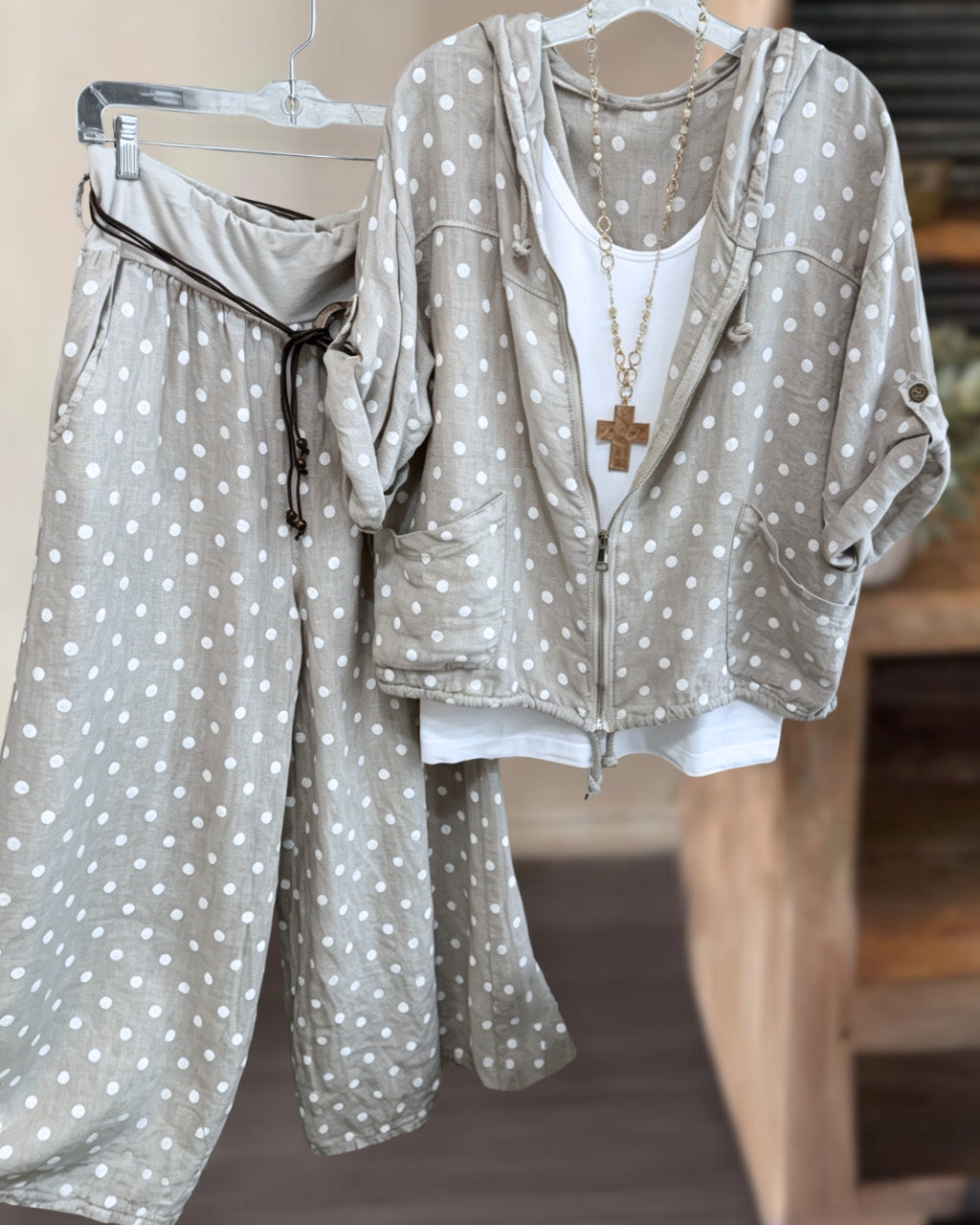 Polka Dot Zippered Hooded Set
