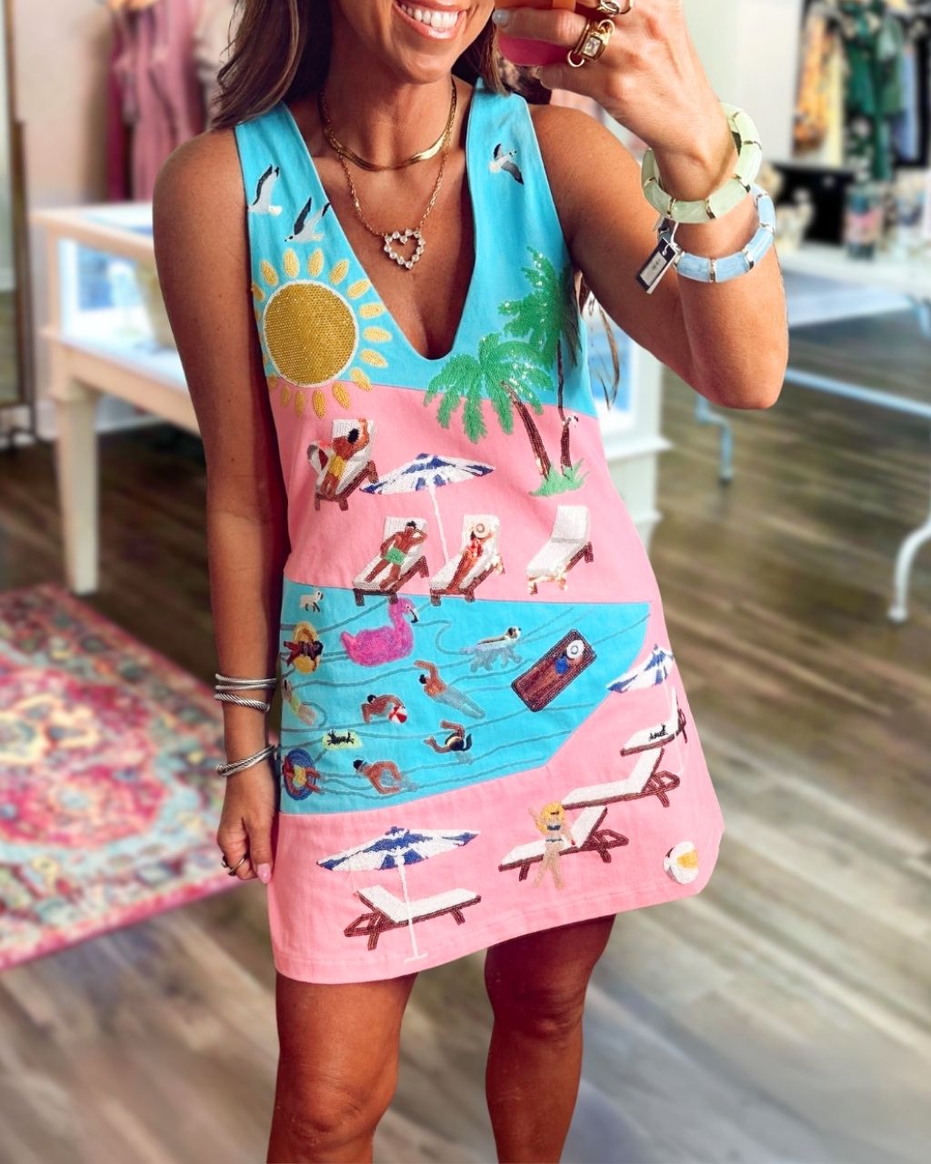 Contrast Pool Scene Print Dress
