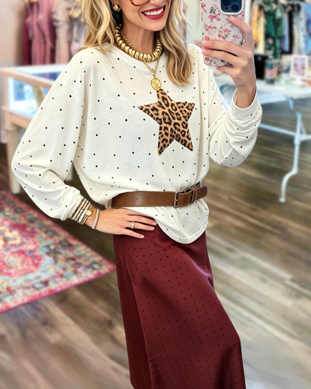 Star-patterned Leopard Polka Dot Top