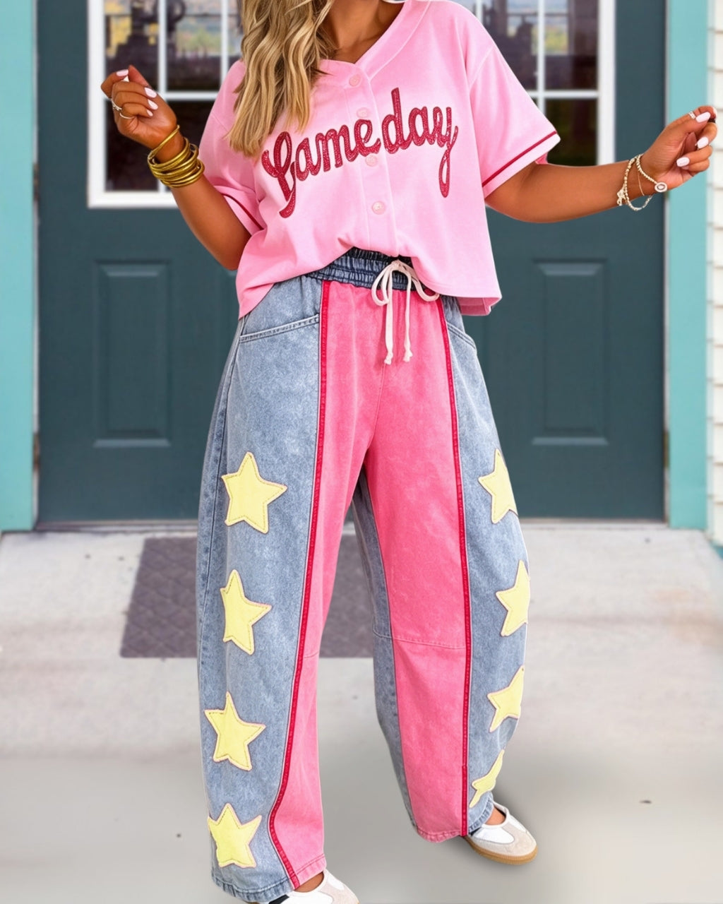 Game Day Star Patchwork Denim Pants