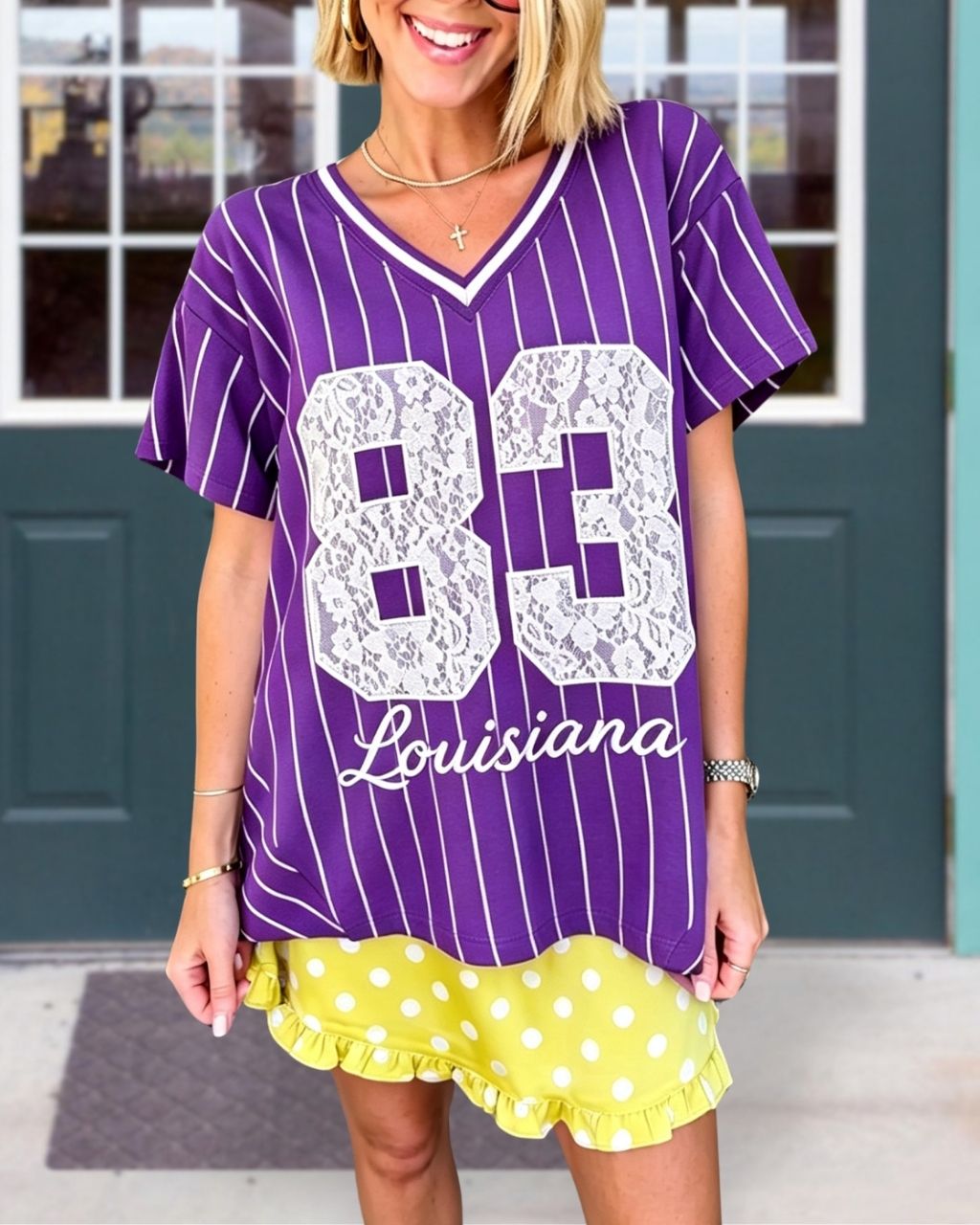 Game Day Striped Lace Embroidery Patch T-shirt