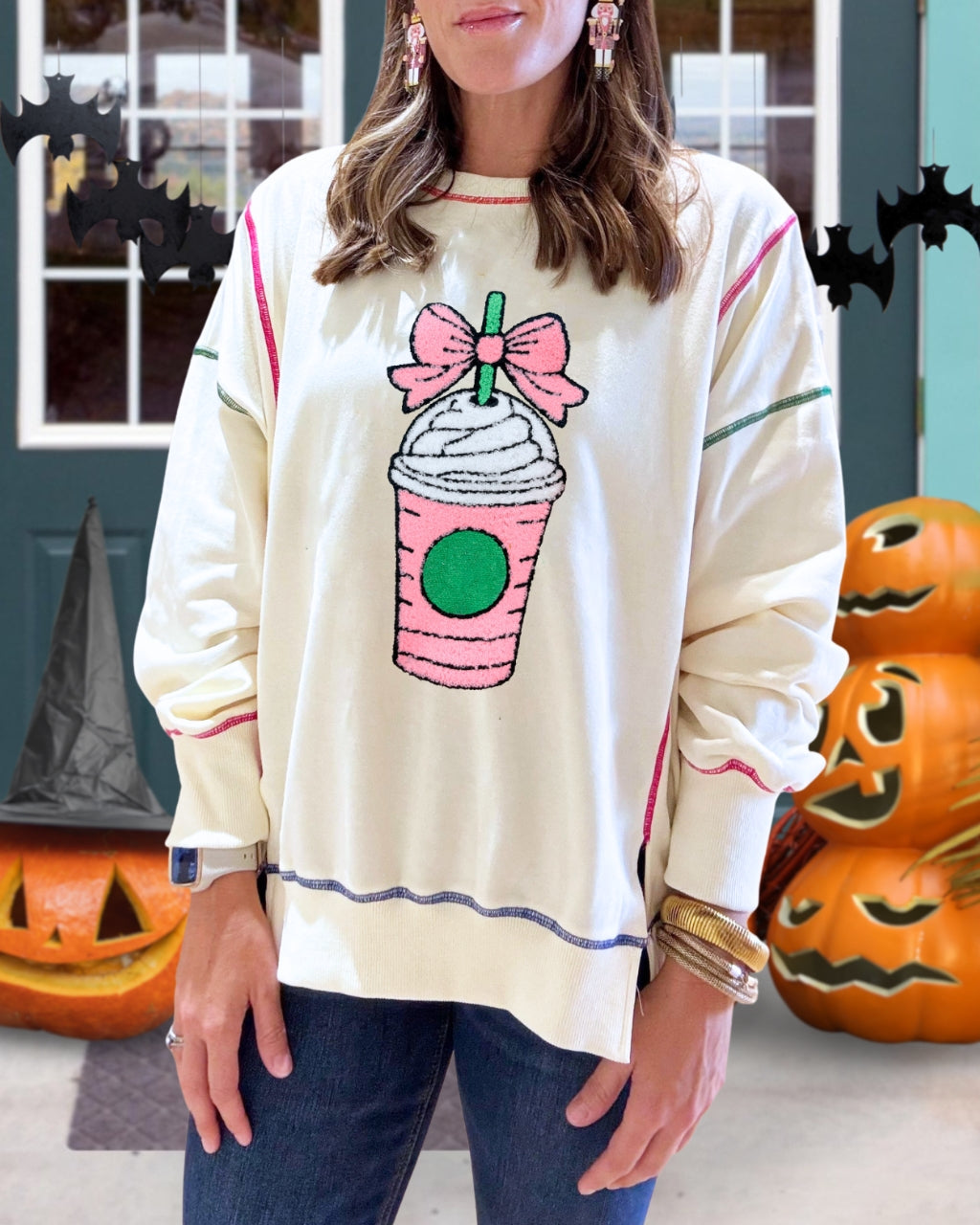 PSL Reverse Sewn Bow Pumpkin Latte Pullover