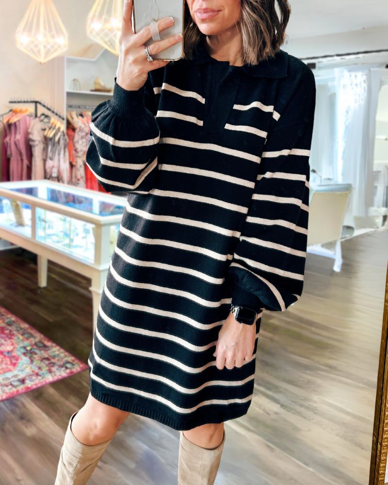 Classic Striped Half Collar Dress