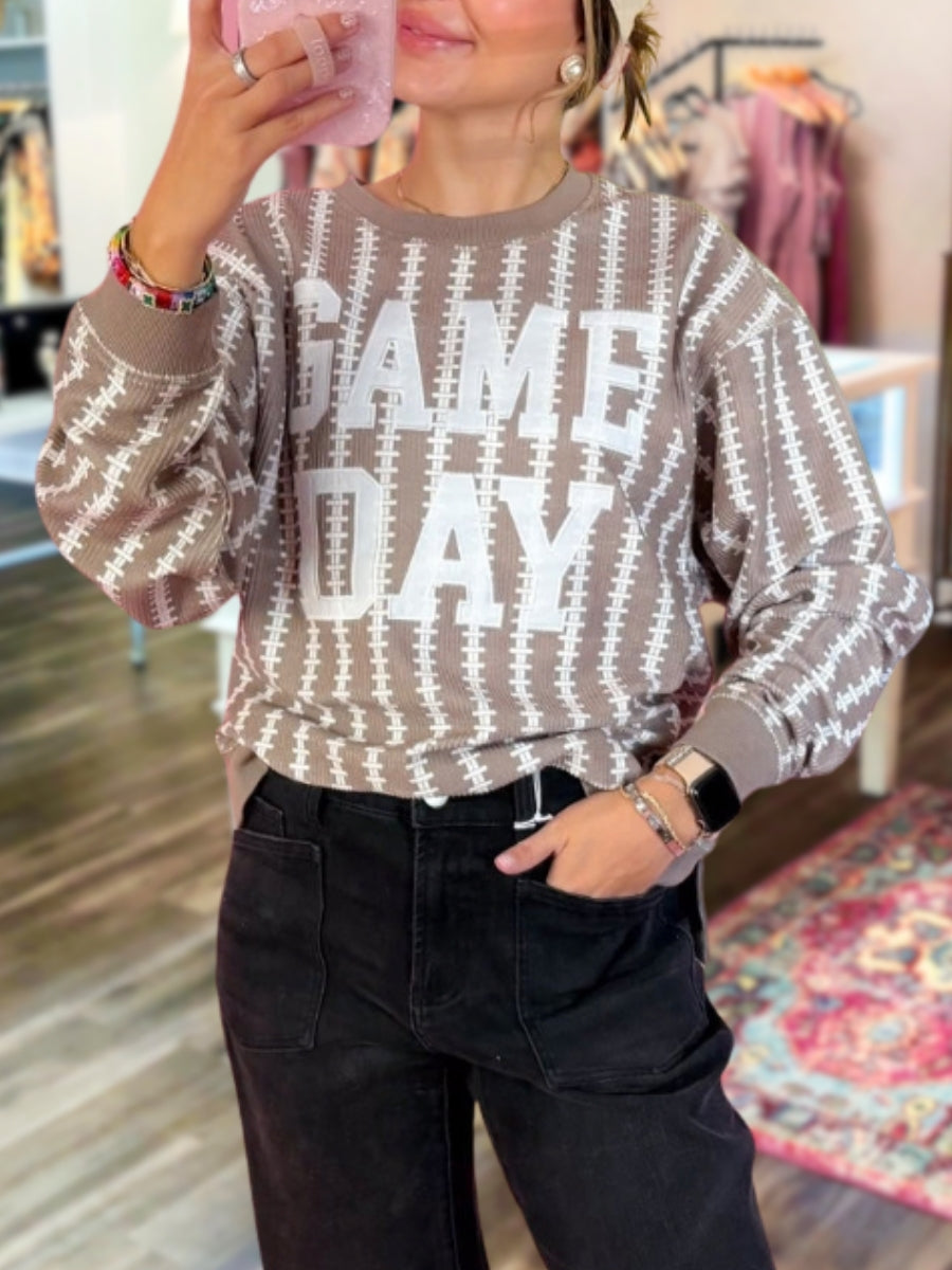 Game Day Football Stitch Embroidery Pullover