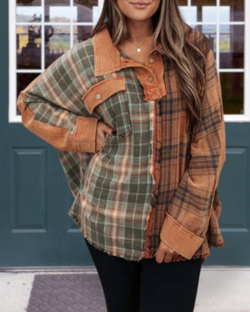 Waffle Mixed Duo Plaid Top