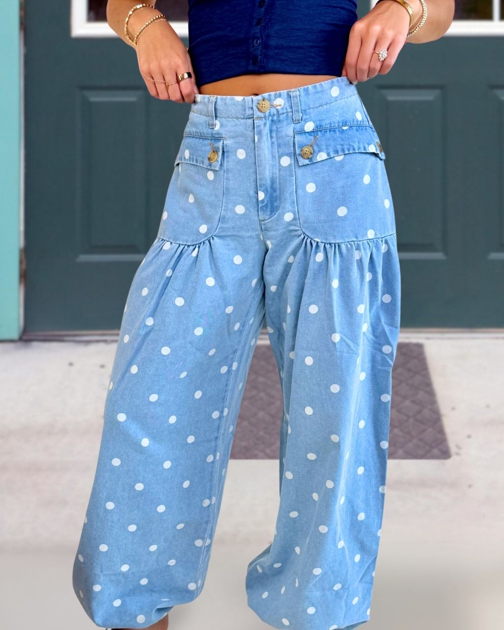 Unique Polka-Dot Pocket Jogger Jeans