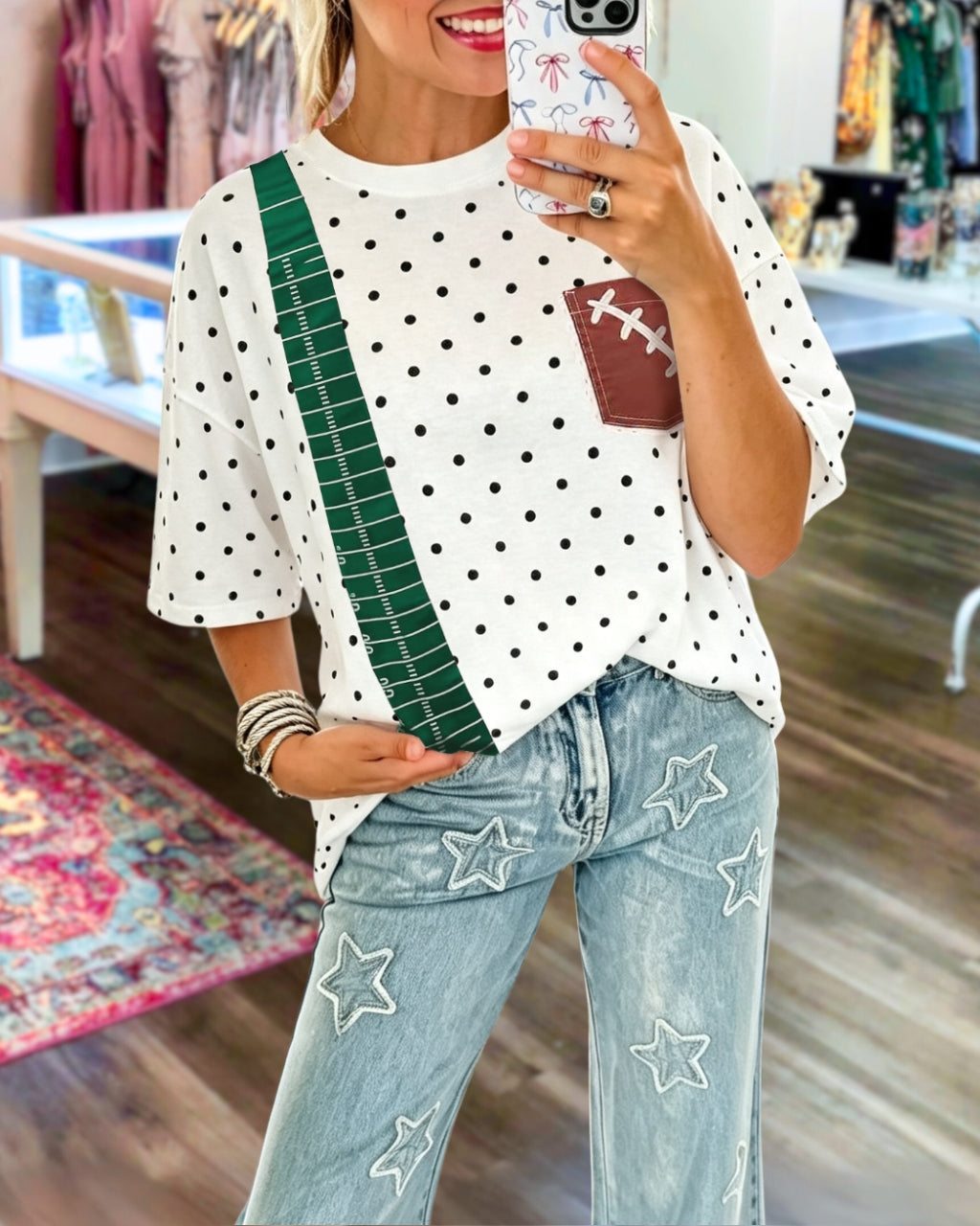 Football Yard-line Stripes Polka Dots Tee